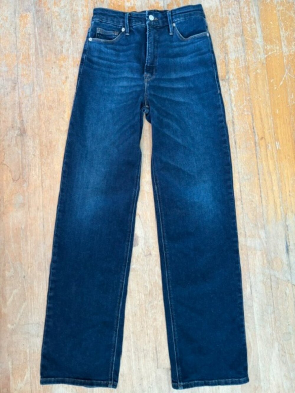 Good American Good True High Rise Straight Jeans in Dark Indigo Wash Women's 28